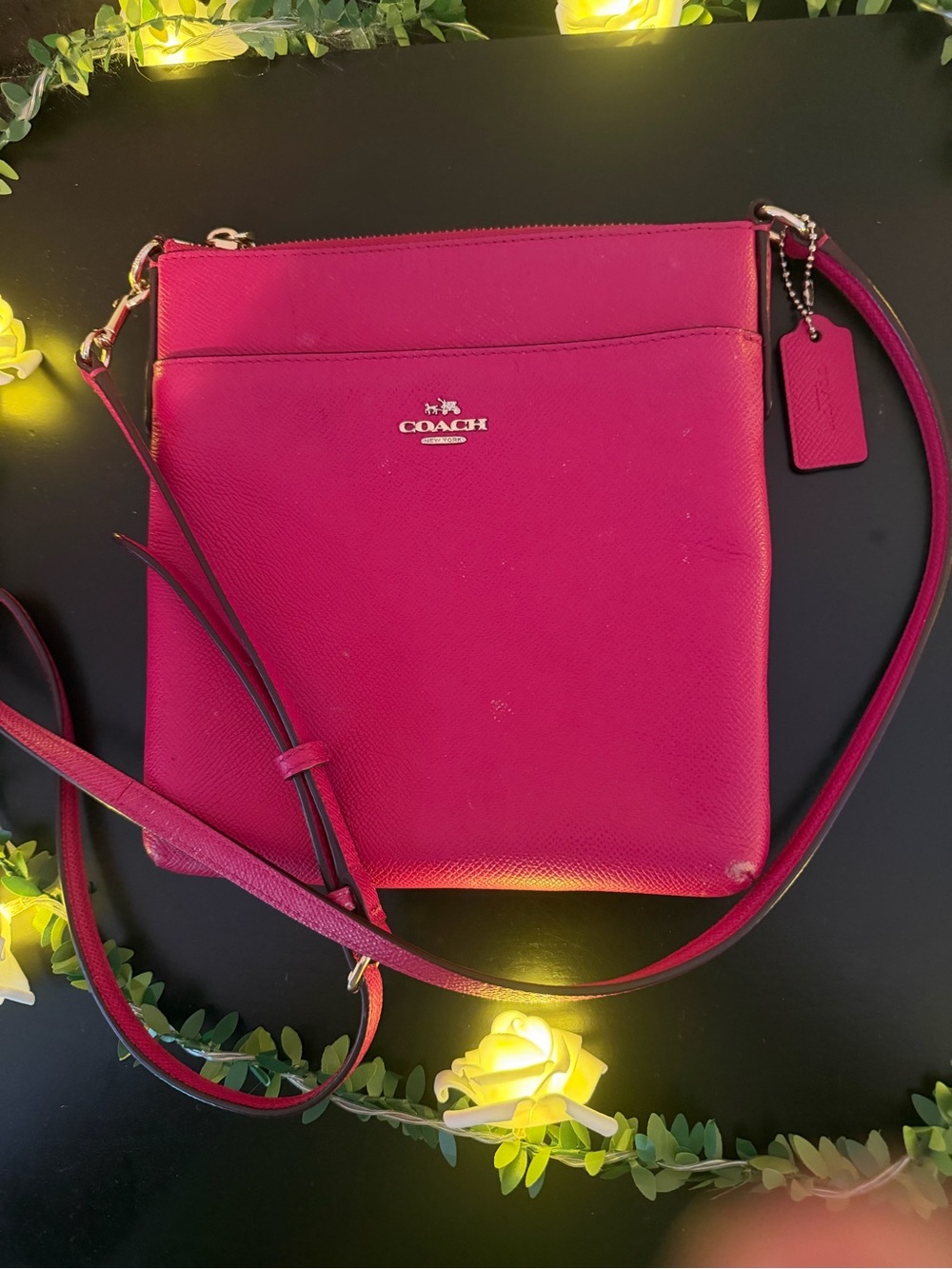 Coach Fuchsia Leather Crossbody Bag with Gold Logo